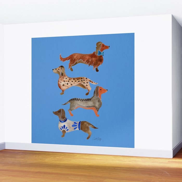 Dachshunds - Cornflower Blue Palette Wall Mural Gallery Image 2