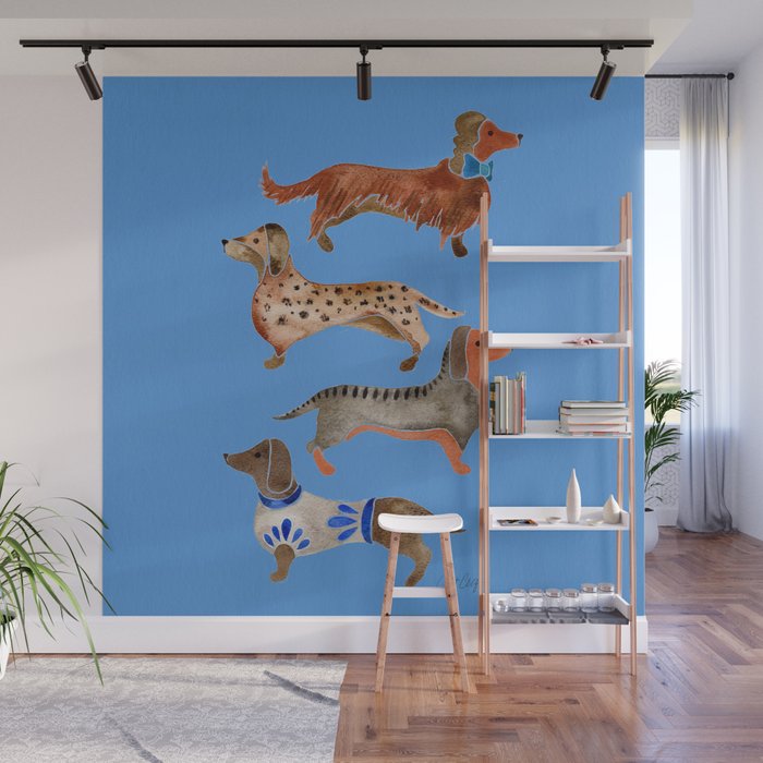 Dachshunds - Cornflower Blue Palette Wall Mural Gallery Image 1