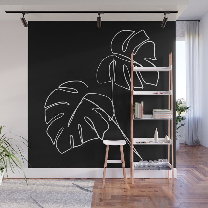 Monstera minimal - black Wall Mural Gallery Image 1