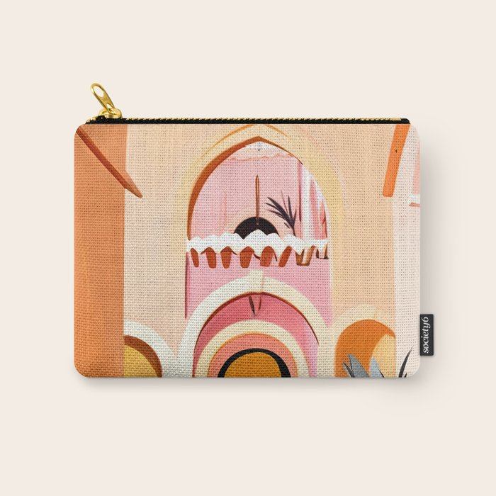The Courtyard, Architecture Pastel Buildings, Turkish Tropical Nature City, Bohemian Eclectic Painting Illustration Carry All Pouch Gallery Image 1