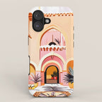 The Courtyard, Architecture Pastel Buildings, Turkish Tropical Nature City, Bohemian Eclectic Painting Illustration iPhone Case Gallery Image 1