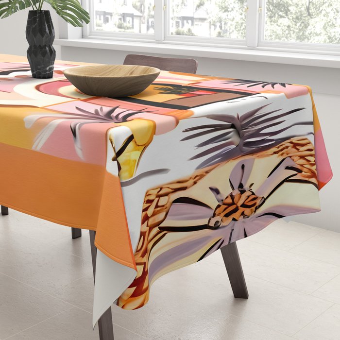 The Courtyard, Architecture Pastel Buildings, Turkish Tropical Nature City, Bohemian Eclectic Painting Illustration Tablecloth Gallery Image 3