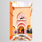 The Courtyard, Architecture Pastel Buildings, Turkish Tropical Nature City, Bohemian Eclectic Painting Illustration Tablecloth Gallery Image 2