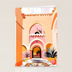 The Courtyard, Architecture Pastel Buildings, Turkish Tropical Nature City, Bohemian Eclectic Painting Illustration Stationery Card Gallery Image 2