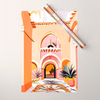 The Courtyard, Architecture Pastel Buildings, Turkish Tropical Nature City, Bohemian Eclectic Painting Illustration Wrapping Paper Gallery Image 1