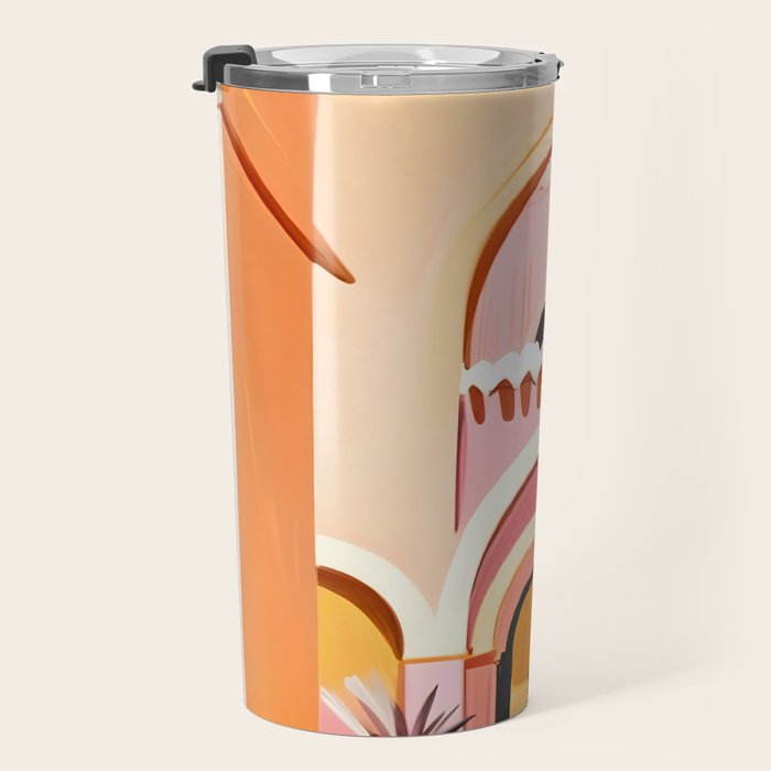 The Courtyard, Architecture Pastel Buildings, Turkish Tropical Nature City, Bohemian Eclectic Painting Illustration Travel Mug Gallery Image 3