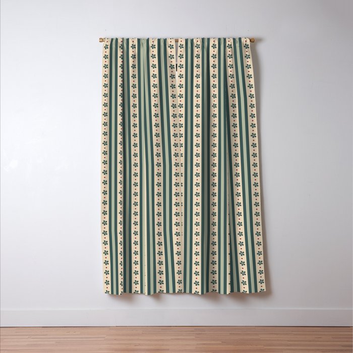 Green Stripes And Flowers Window Curtain Gallery Image 3
