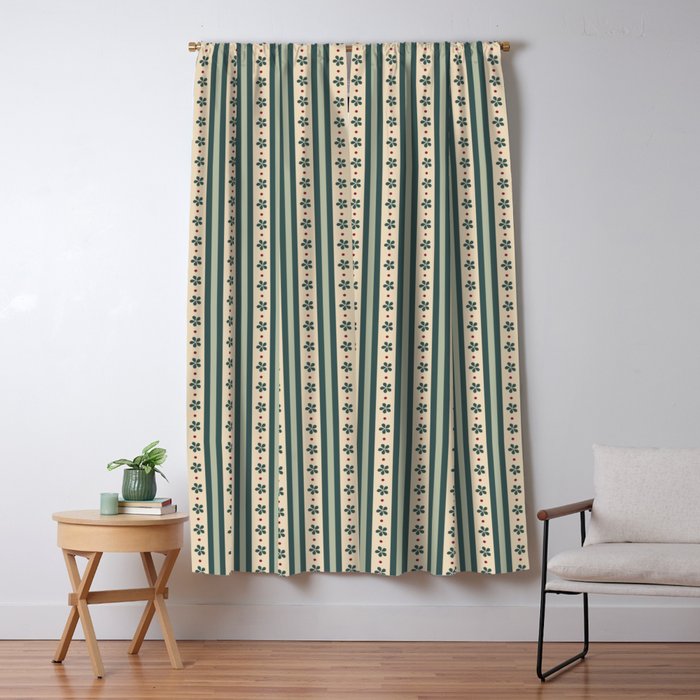 Green Stripes And Flowers Window Curtain Gallery Image 5