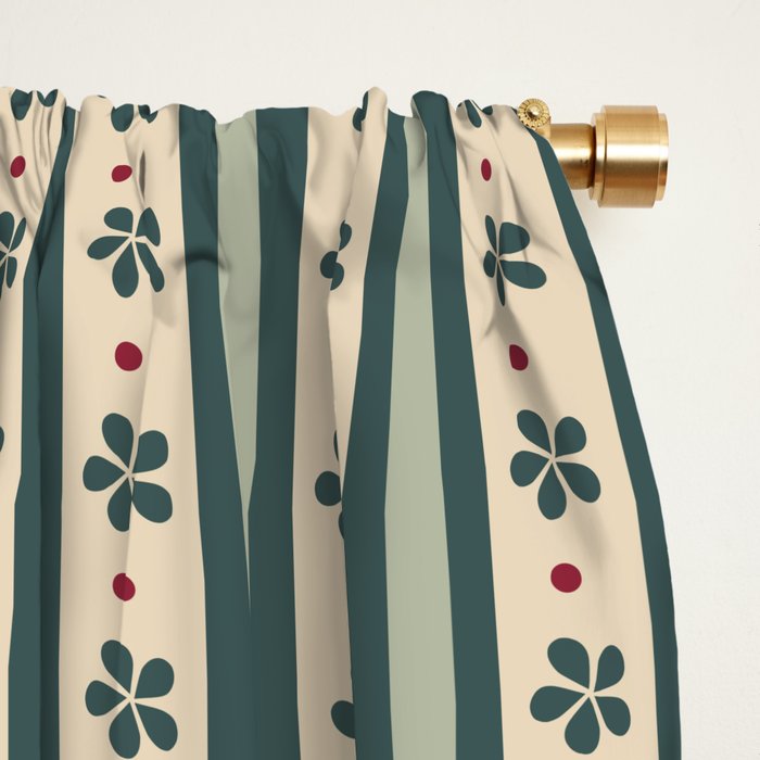 Green Stripes And Flowers Window Curtain Gallery Image 2