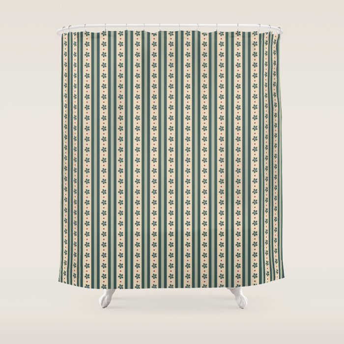 Green Stripes And Flowers Shower Curtain Gallery Image 1