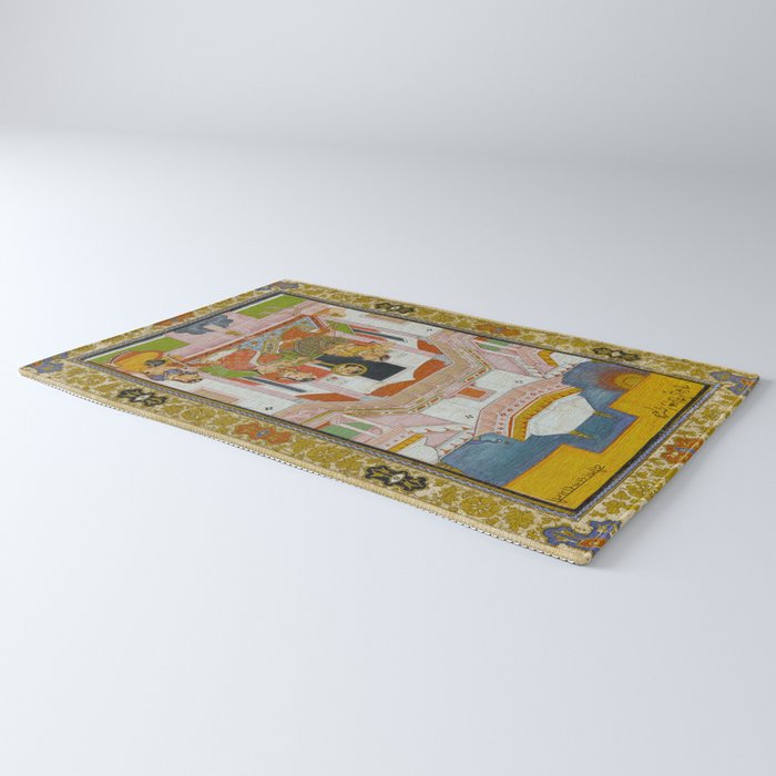 The Vilaval Ragini Antique Indian Miniature Painted Illustration Rug Gallery Image 3