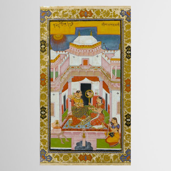 The Vilaval Ragini Antique Indian Miniature Painted Illustration Tablecloth Gallery Image 2