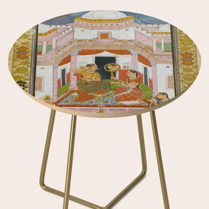 The Vilaval Ragini Antique Indian Miniature Painted Illustration Side Table Gallery Image 2