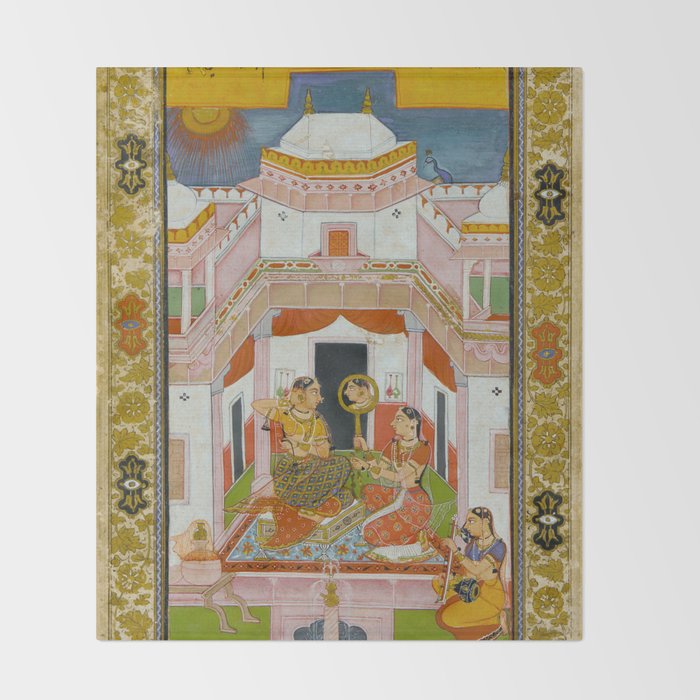The Vilaval Ragini Antique Indian Miniature Painted Illustration Throw Blanket Gallery Image 2