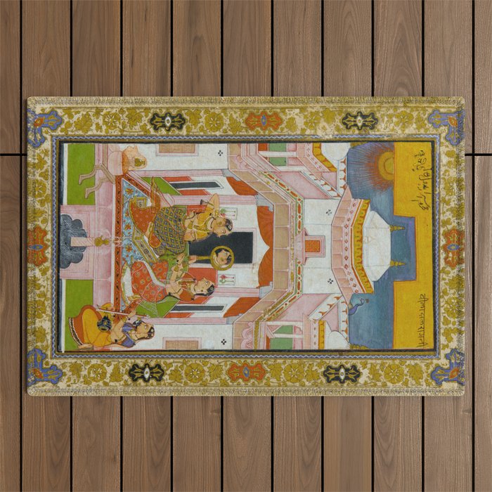 The Vilaval Ragini Antique Indian Miniature Painted Illustration Outdoor Rug Gallery Image 1