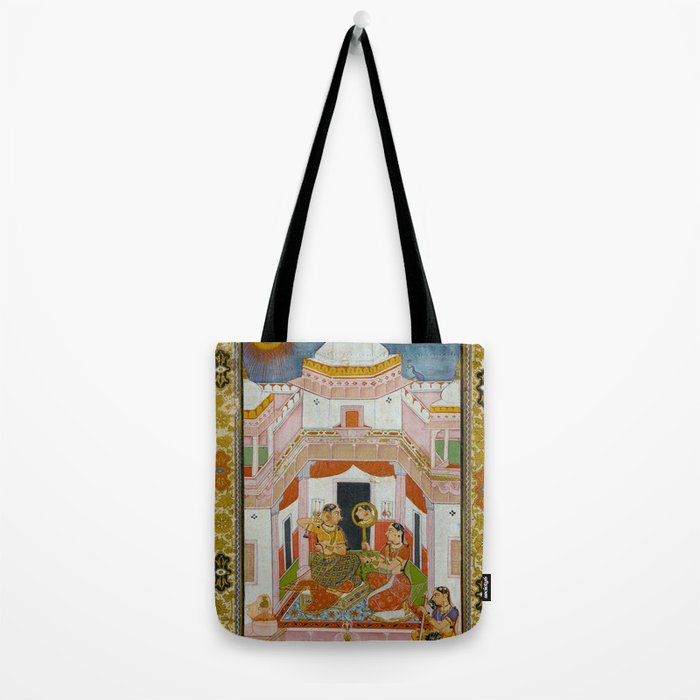 The Vilaval Ragini Antique Indian Miniature Painted Illustration Tote Bag Gallery Image 2