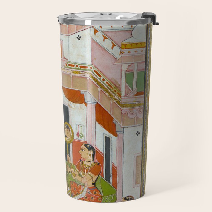 The Vilaval Ragini Antique Indian Miniature Painted Illustration Travel Mug Gallery Image 2