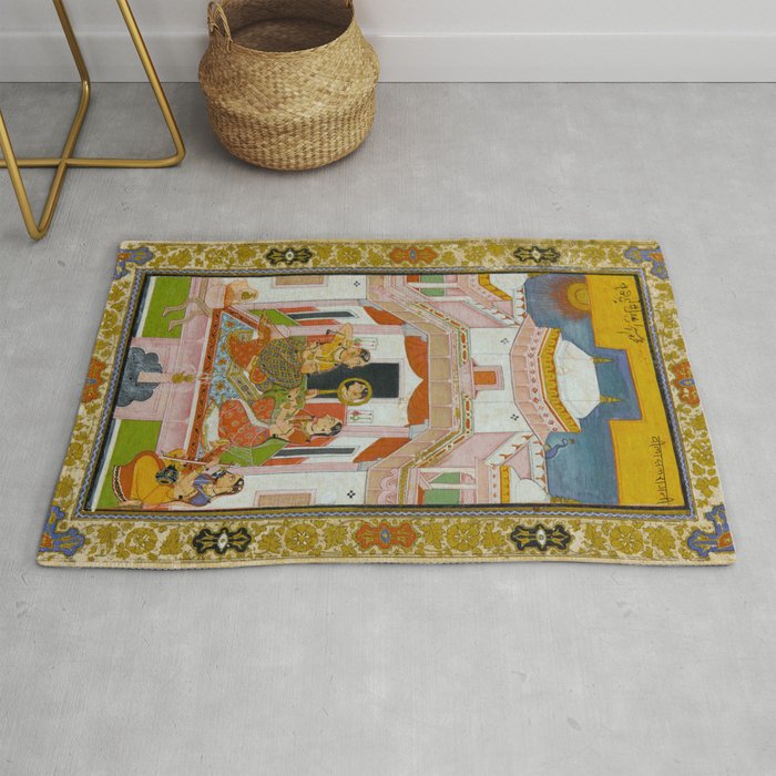 The Vilaval Ragini Antique Indian Miniature Painted Illustration Rug Gallery Image 1
