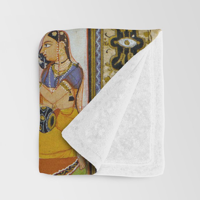 The Vilaval Ragini Antique Indian Miniature Painted Illustration Throw Blanket Gallery Image 3
