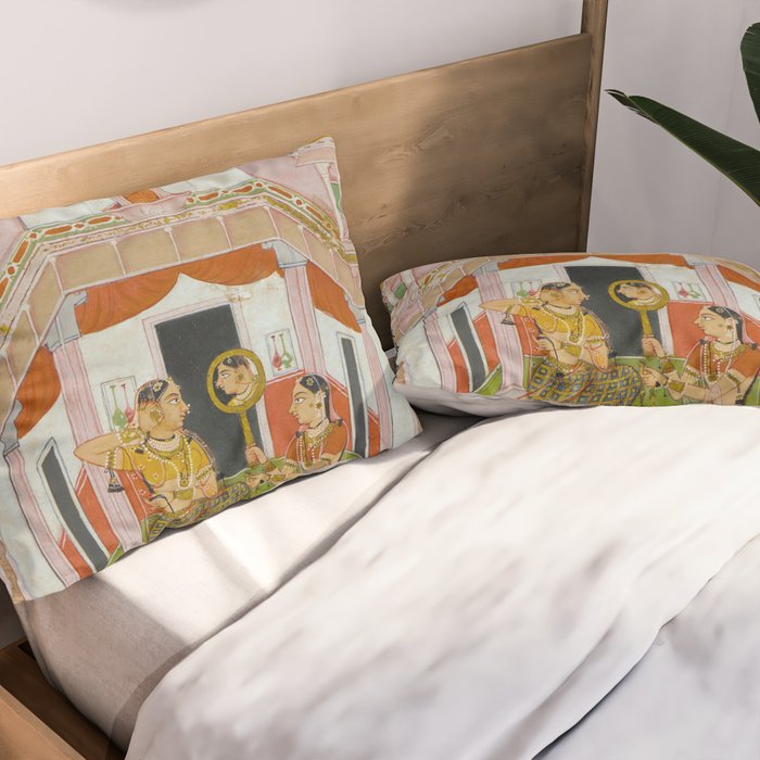 The Vilaval Ragini Antique Indian Miniature Painted Illustration Pillow Sham Gallery Image 2