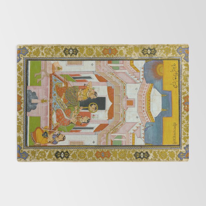 The Vilaval Ragini Antique Indian Miniature Painted Illustration Rug Gallery Image 2
