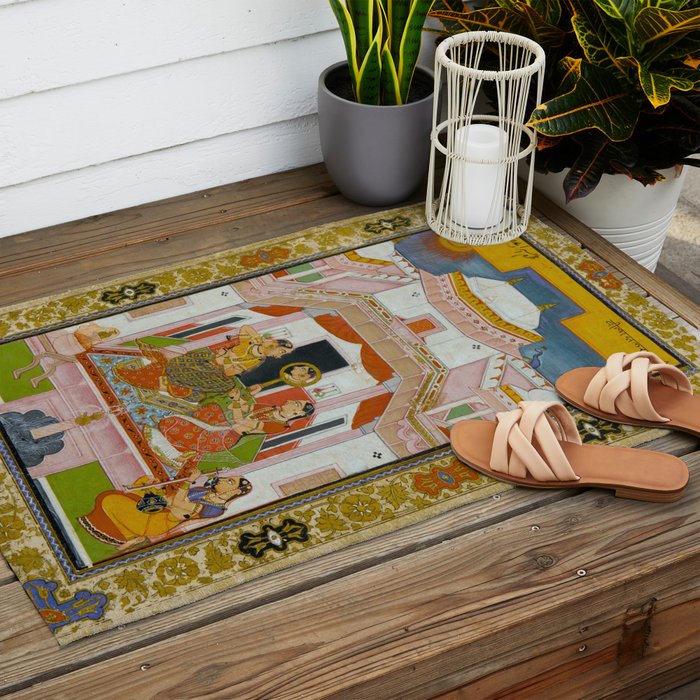 The Vilaval Ragini Antique Indian Miniature Painted Illustration Outdoor Rug Gallery Image 2
