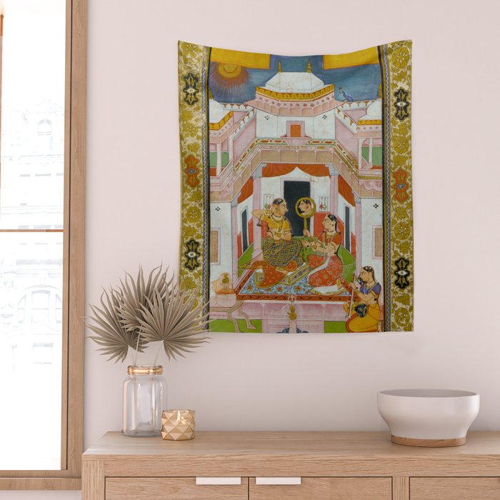 The Vilaval Ragini Antique Indian Miniature Painted Illustration Wall Tapestry Gallery Image 2