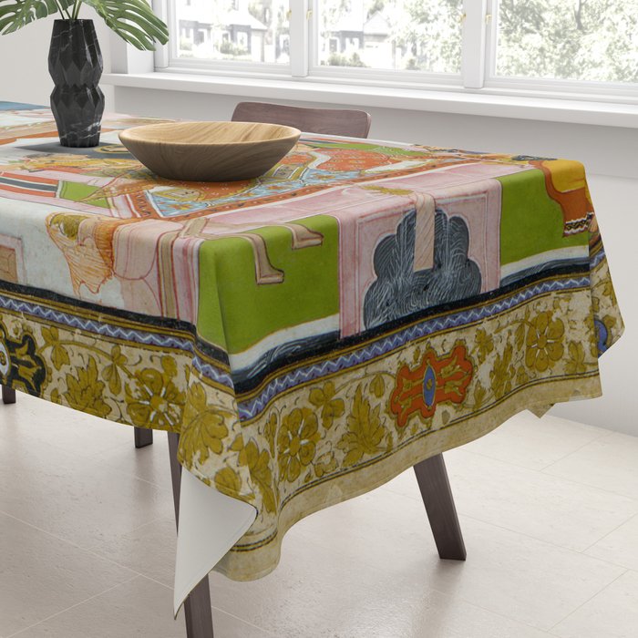 The Vilaval Ragini Antique Indian Miniature Painted Illustration Tablecloth Gallery Image 3