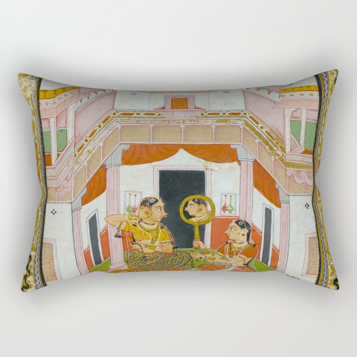 The Vilaval Ragini Antique Indian Miniature Painted Illustration Rectangular Pillow Gallery Image 1