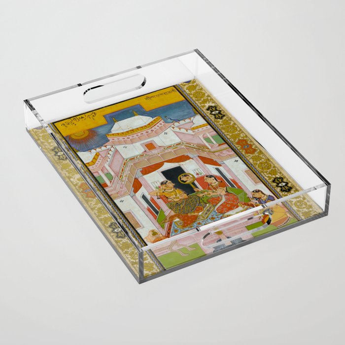 The Vilaval Ragini Antique Indian Miniature Painted Illustration Acrylic Tray Gallery Image 1