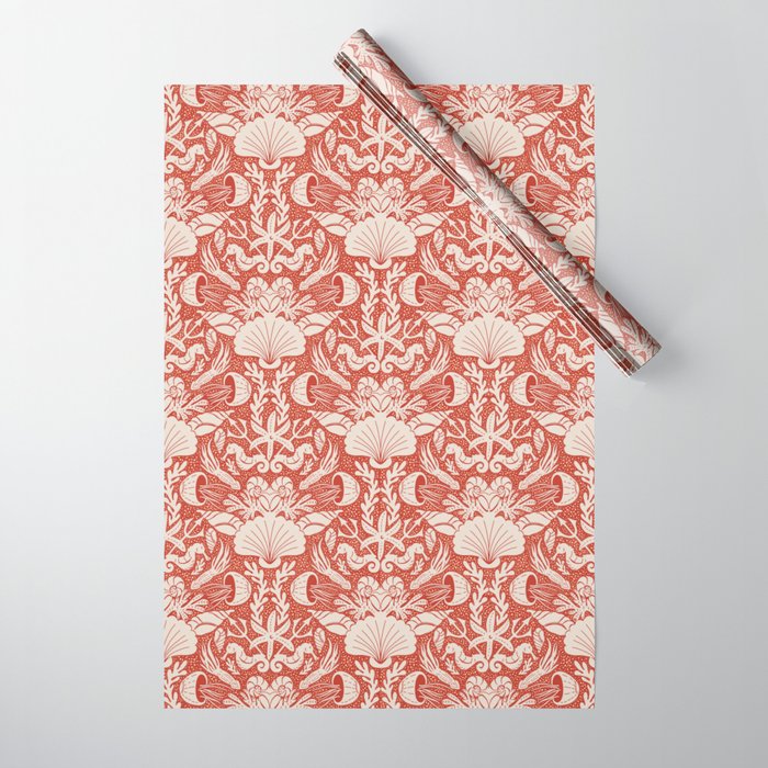 Neptune's joy warm red damask reworked Wrapping Paper Gallery Image 1