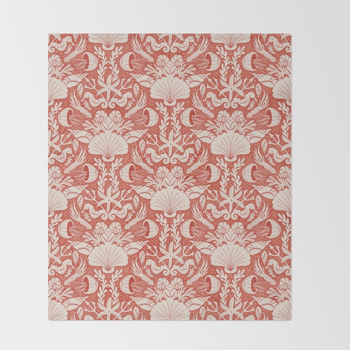 Neptune's joy warm red damask reworked Throw Blanket Gallery Image 2