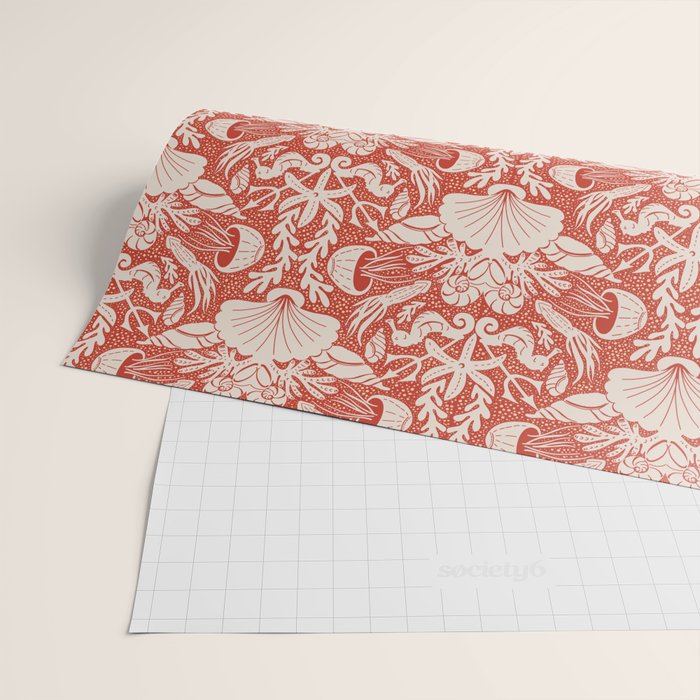 Neptune's joy warm red damask reworked Wrapping Paper Gallery Image 2