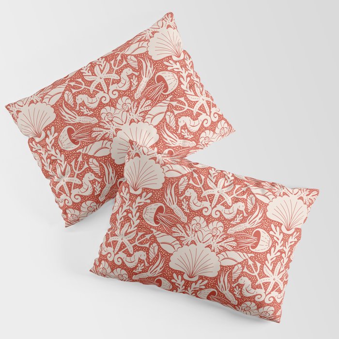 Neptune's joy warm red damask reworked Pillow Sham Gallery Image 1