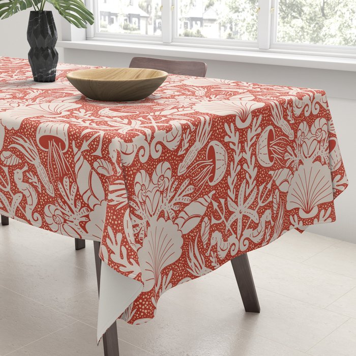 Neptune's joy warm red damask reworked Tablecloth Gallery Image 3