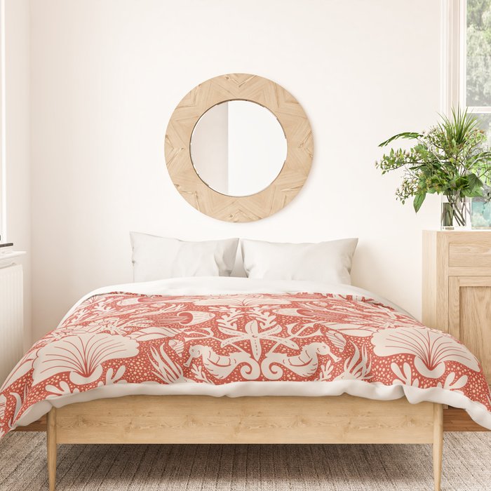 Neptune's joy warm red damask reworked Duvet Cover Gallery Image 3