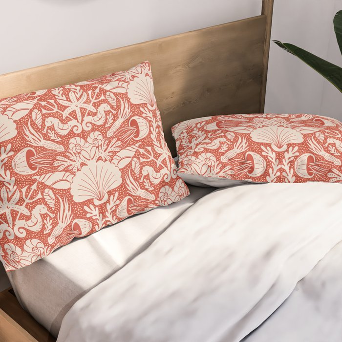 Neptune's joy warm red damask reworked Pillow Sham Gallery Image 2