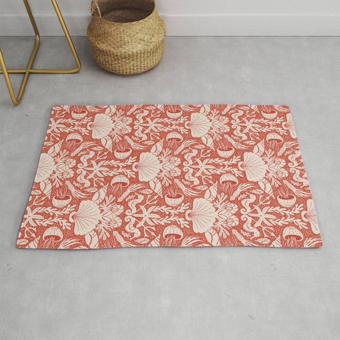 Neptune's joy warm red damask reworked Rug Gallery Image 1