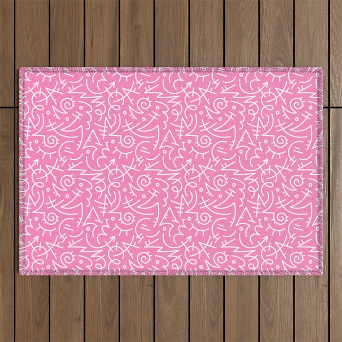 Colorful abstract fun line doodle art pattern Outdoor Rug Gallery Image 1