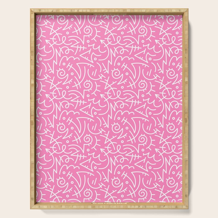 Colorful abstract fun line doodle art pattern Serving Tray Gallery Image 1
