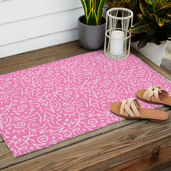 Colorful abstract fun line doodle art pattern Outdoor Rug Gallery Image 2