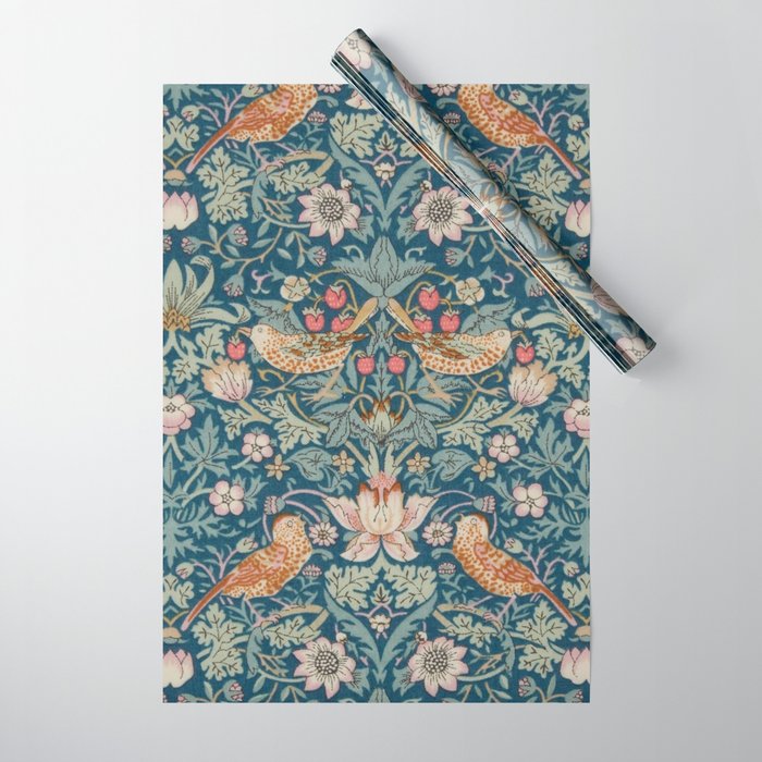 William Morris Strawberry Thief Green Wrapping Paper Gallery Image 1