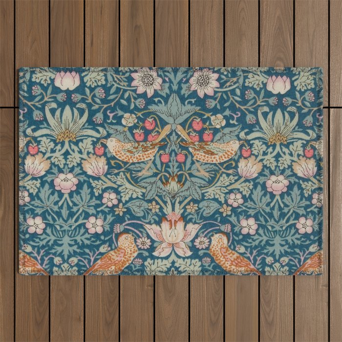 William Morris Strawberry Thief Green Outdoor Rug Gallery Image 1