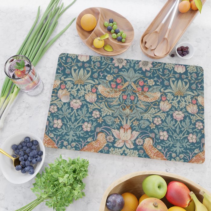 William Morris Strawberry Thief Green Cutting Board Gallery Image 2