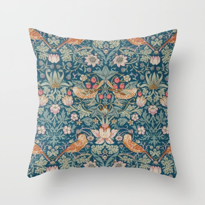William Morris Strawberry Thief Green Throw Pillow Gallery Image 6