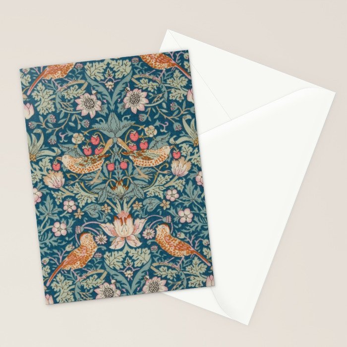 William Morris Strawberry Thief Green Stationery Card Gallery Image 2