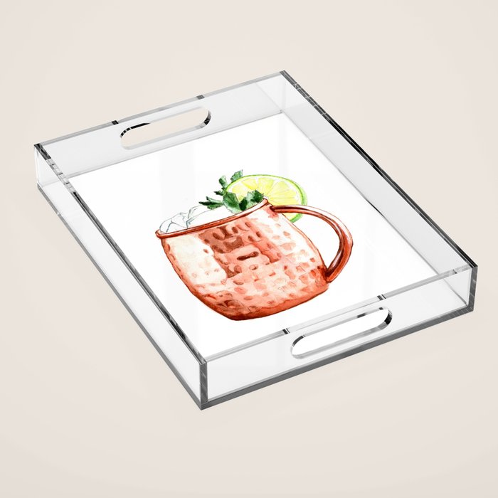 Cocktails. Moscow Mule. Watercolor Painting. Acrylic Tray Gallery Image 1