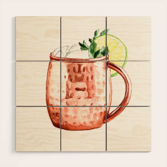 Cocktails. Moscow Mule. Watercolor Painting. Wood Wall Art Gallery Image 1