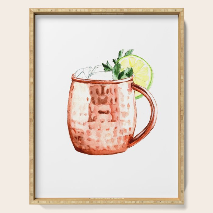 Cocktails. Moscow Mule. Watercolor Painting. Serving Tray Gallery Image 1