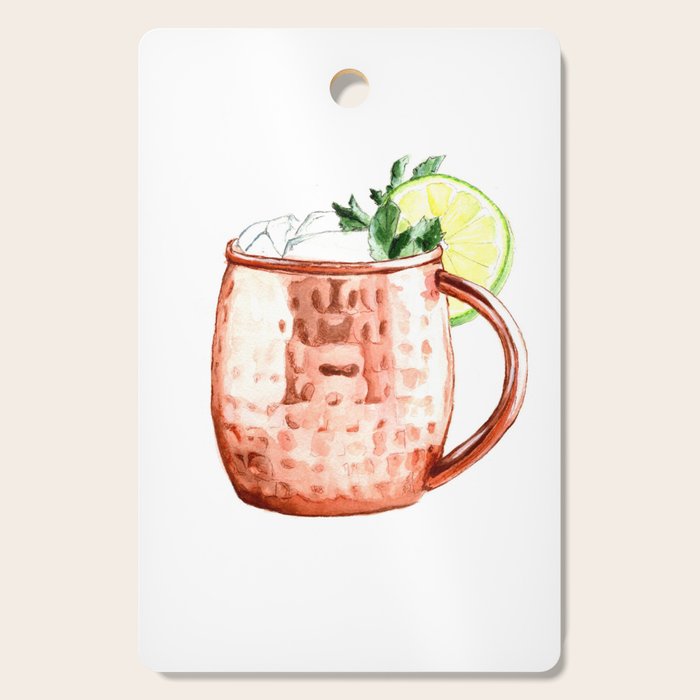 Cocktails. Moscow Mule. Watercolor Painting. Cutting Board Gallery Image 1